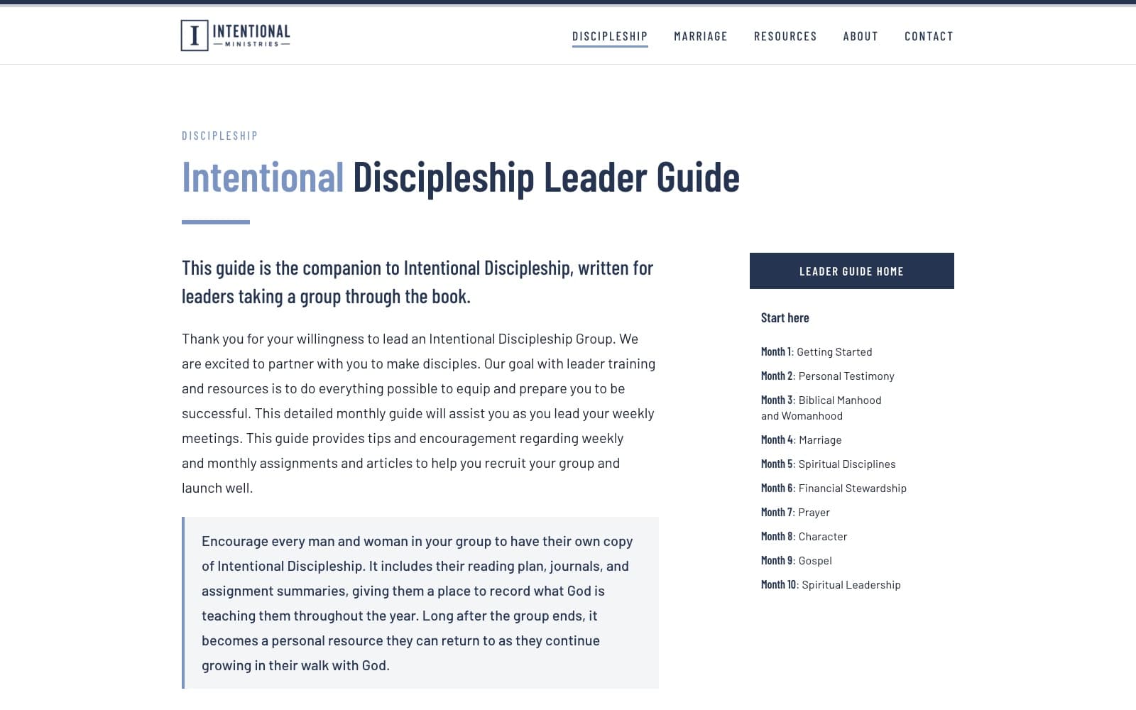 The Intentional Discipleship Leader Guide website